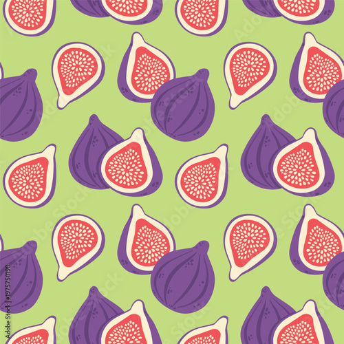 Fig seamless pattern, organic fruit background vector.