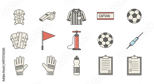 Soccer sports equipment and medical icons.