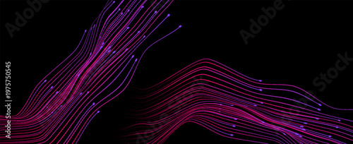 Dynamic Motion Lines with Neon Pink and Purple Gradients on Dark Background, Modern Trendy design in Vector Illustration