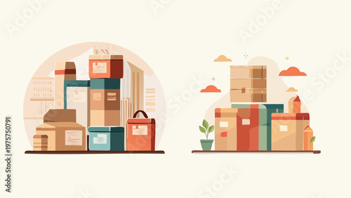Moving Boxes And Furniture Illustration Seamlessly Pack and Relocate Your Home or Office with Ease