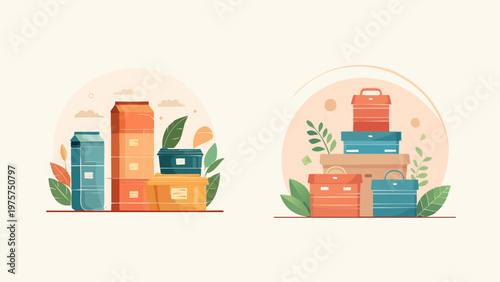 Stack of packages and boxes, cargo transportation, and delivery services