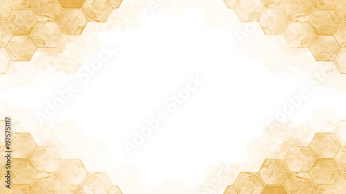 ミニマルな水彩フレーム亀甲ゴールド素材