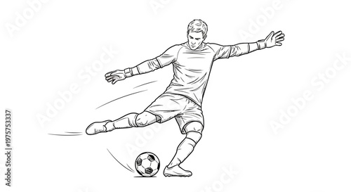 Man kicking a soccer ball with leg.