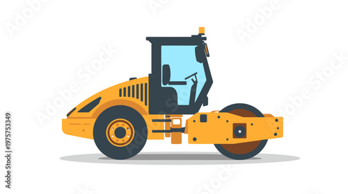 Modern Construction Road Roller Vehicle Vector Illustration for Infographic