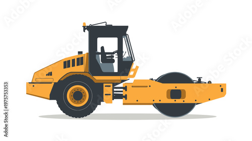 Heavy Duty Soil Compactor Machine Side View Vector Flat Illustration