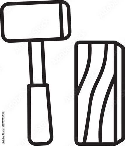 Professional Body Panel Straightening Hammer with Wooden Block Vector Icon for Auto Repair, Metalwork, Automotive Restoration, DIY Mechanics, Welding Workshops, Industrial Tool