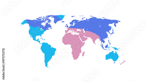 Dynamic world map showcasing global regional segmentation with distinct color-coded zones for comprehensive geographical analysis and comparative study of Earth's terrestrial areas