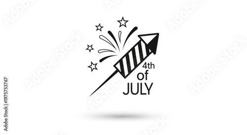 4th of july celebration icon with firework and stars on white background for independence day