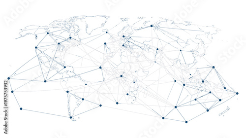 Global Network Connections and Digital Communication Technology Illustrated on World Map