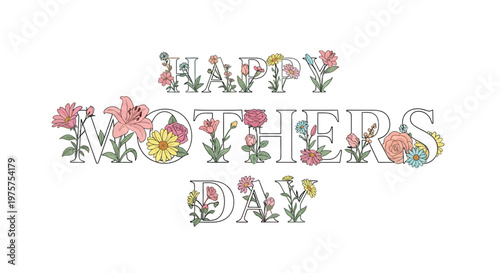 Floral lettering spells out happy mothers day in a decorative design