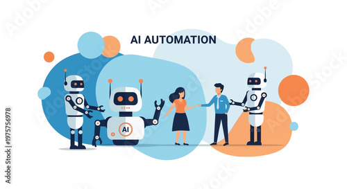 AI Automation Concept with Robots and People