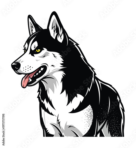 Vector of a husky dog with striking yellow eyes and an open mouth