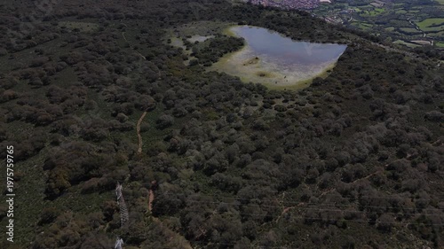 Aerial View of Turquoise Lake in Green Hills Gesturi