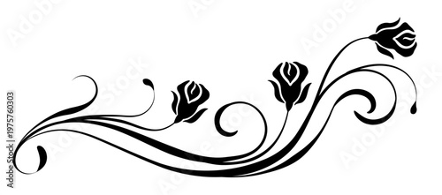 Floral ornament border with roses flowers vintage decorative divider