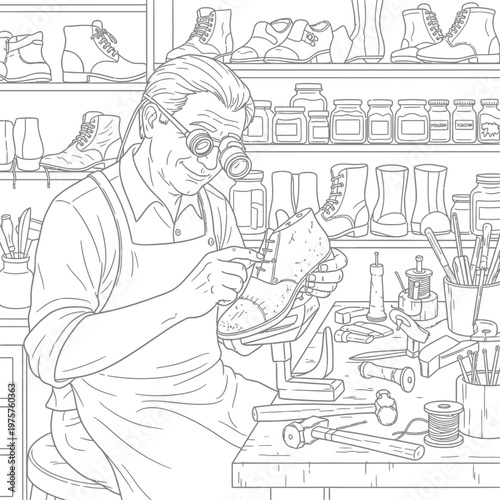 Cobbler Artisan Restoring Vintage Footwear in a Traditional Workshop