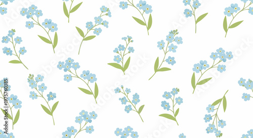 Vintage forget-me-not flower seamless pattern vector, delicate blue floral background, elegant botanical wallpaper for wedding stationery and textile design