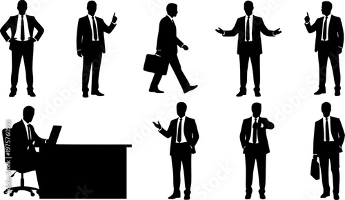 Vector detailed silhouettes set of standing people male and female full body front view with body gesture isolated on white background. Crowd, group of people vector illustration