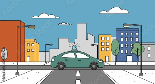 City street with car and buildings