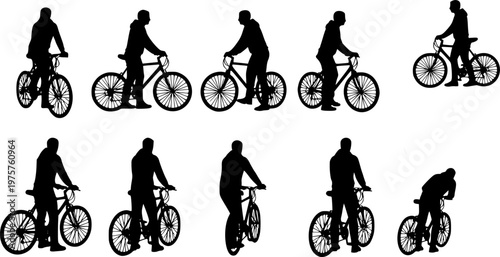 people riding bicycle silhouette set on white background, vector