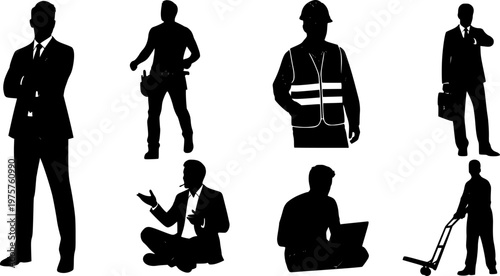 Vector detailed silhouettes set of standing people male and female full body front view with body gesture isolated on white background. Crowd, group of people vector illustration
