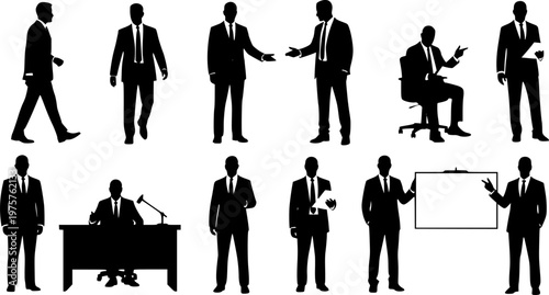 Vector detailed silhouettes set of standing people male and female full body front view with body gesture isolated on white background. Crowd, group of people vector illustration