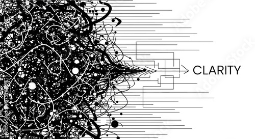 Clarity concept with abstract chaotic lines evolving into organized structure