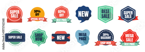 Set of Sale badges. Sale quality tags and labels. Template banner shopping badges. Special offer, sale, discount, shop, black friday. Vector illustration.