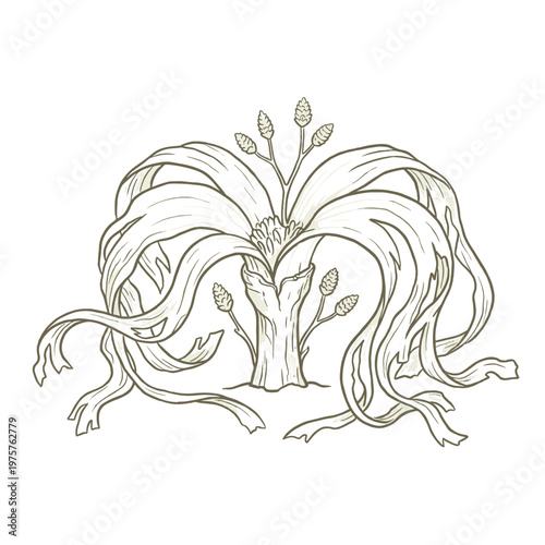 Welwitschia mirabilis desert plant marker chalk style botanical illustration