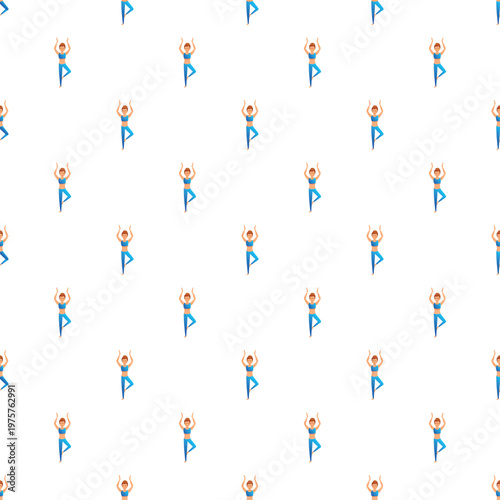 People doing yoga tree pose forming a repeating seamless pattern