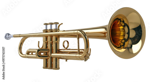 golden trumpet isolated on transparent background for music and orchestra.