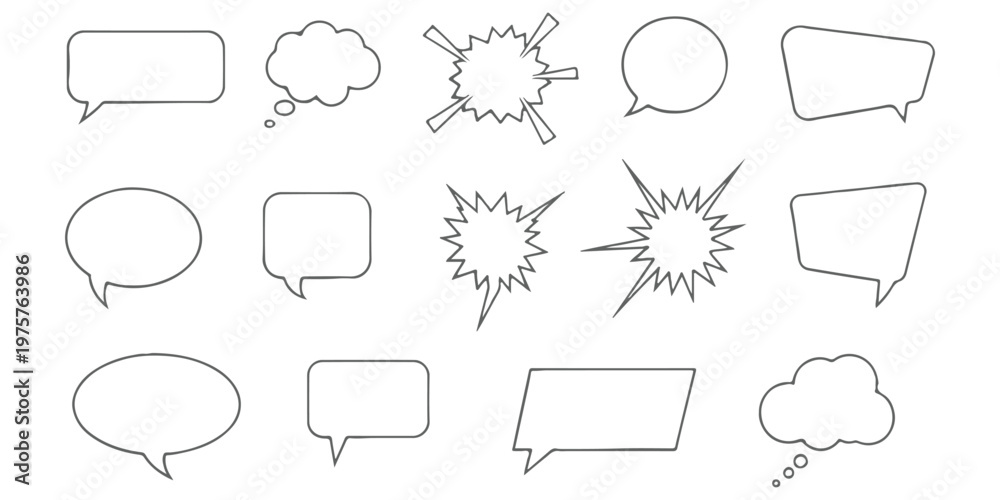 Fototapeta premium A collection of assorted speech and thought bubbles for comic book designs and graphic projects