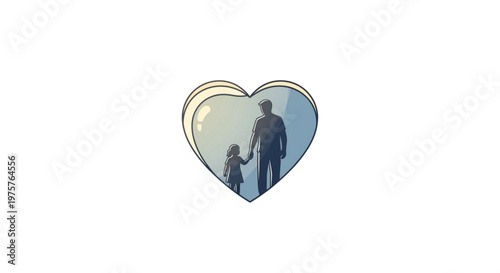 Heart shaped icon of a father and child holding hands in a loving family relationship symbol