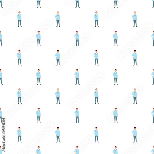 Healthcare worker doctors wearing blue uniform and stethoscope standing in a seamless pattern