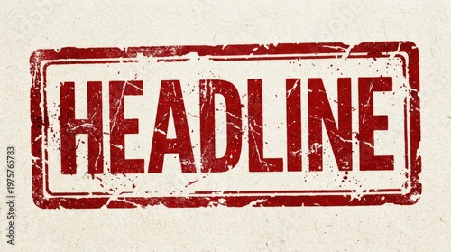 A headline red grunge rubber stamp, distressed breaking editorial label, textured ink impression, bold newsroom style mark, isolated clean composition, photorealistic print detail, ultra-detailed,