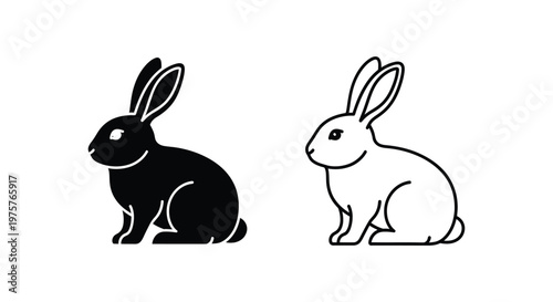 Yin Yang Rabbit Symbol Black White Balance Design Vector