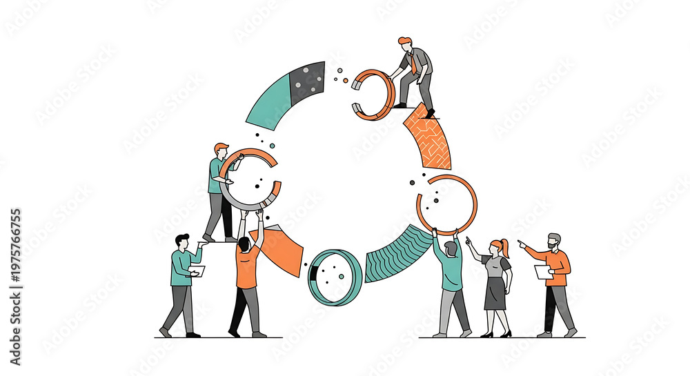 Fototapeta premium Business team, collaboration, workflow, process, cycle, infographic elements, icons