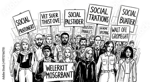 Crowd of people protesting for social behavior change