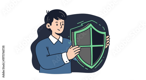 Cybersecurity protection concept with a shield