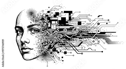 Cyborg face with circuit board technology