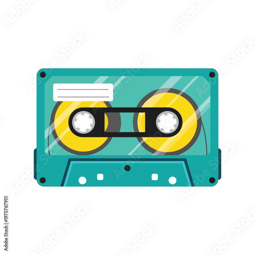 Retro Teal Audio Cassette Tape, Vintage Music Media, Nostalgic Sound Recording