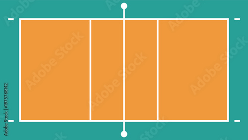 バレーボールコートのカラー平面図（俯瞰・オレンジ・スポーツ・競技場・図解）