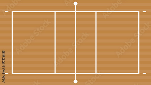 バレーボールコートの木目調平面図（フローリング・リアル・スポーツ・背景・臨場感）