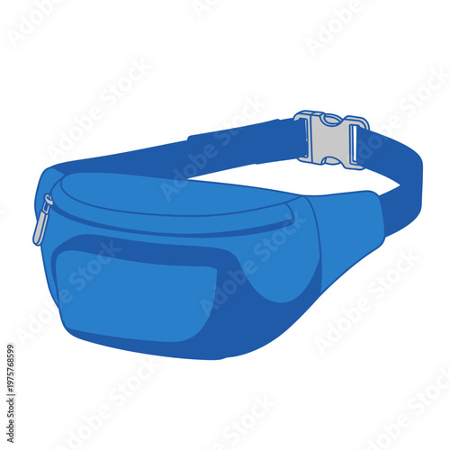 Blue Fanny Pack Waist Bag with Zipper and Buckle - Isolated on White Background