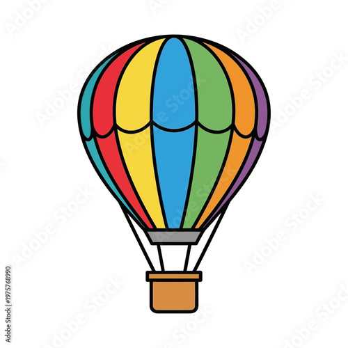 Colorful Hot Air Balloon Floating Isolated on White Background