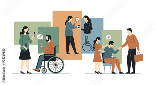 Diverse group of people interacting with accessibility