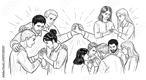 Diverse group of people joining hands in unity