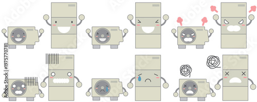 給湯器の喜怒哀楽の表情の擬人化キャラクターのイラストセット