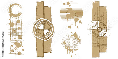 A collection of architectural sketches showcasing geometric shapes and structural compositions