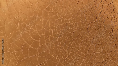 Aerial view of the unique cracked red mud patterns and dry mineral deposits in the mining landscape of Minas de Riotinto, Andalusia, Spain.
