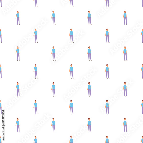 Identical cartoon men standing, forming a repetitive, modern, and youthful background design